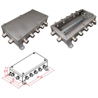 Коробка монтажная электротехническая КМ IP66-1530, 14 вводов, нержавейка