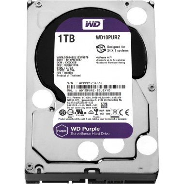 Жесткий диск (HDD) для видеонаблюдения HDD 1000 GB (1 TB) SATA-III Purple (WD10PURZ)