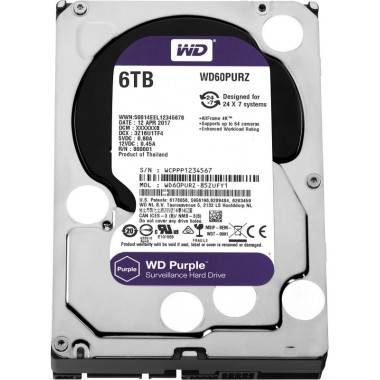 Жесткий диск (HDD) для видеонаблюдения HDD 6000 GB (6 TB) SATA-III Purple (WD60PURZ)